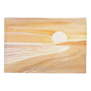 Beach Sunset Watercolor   Beautiful Yellow Pillowcase