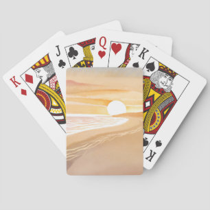 Beach Sunset Watercolor Beautiful Yellow Playing Cards
