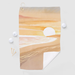 Beach Sunset Watercolor Beautiful Yellow Sea Golf Towel