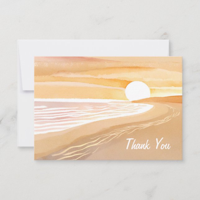 Beach Sunset Watercolor | Beautiful Yellow  Thank You Card (Front)