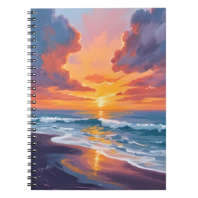 Beach Sunset Watercolor Ocean Painting Notebook (Front)