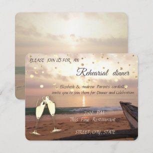 Beach Sunset Wedding,Glasses Rehearsal Dinner Car Invitation