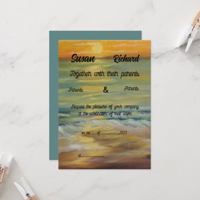 Beach sunset wedding Invitation (Front/Back In Situ)