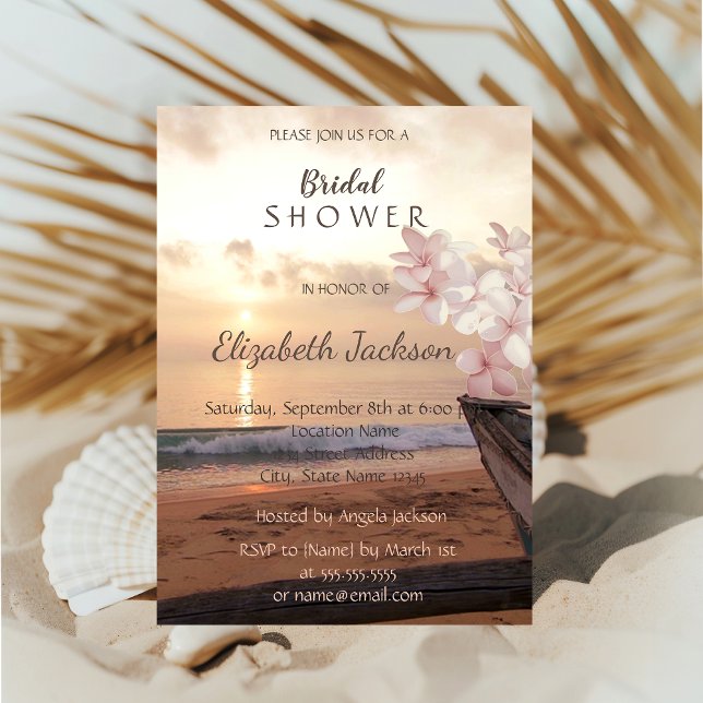 Beach Sunset Wedding,Plumeria  Bridal Shower Invitation (Creator Uploaded)