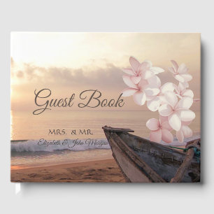 Beach Sunset  Wedding,Plumeria Guest Book