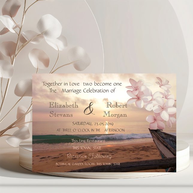 Beach Sunset Wedding Plumeria Invitation (Creator Uploaded)
