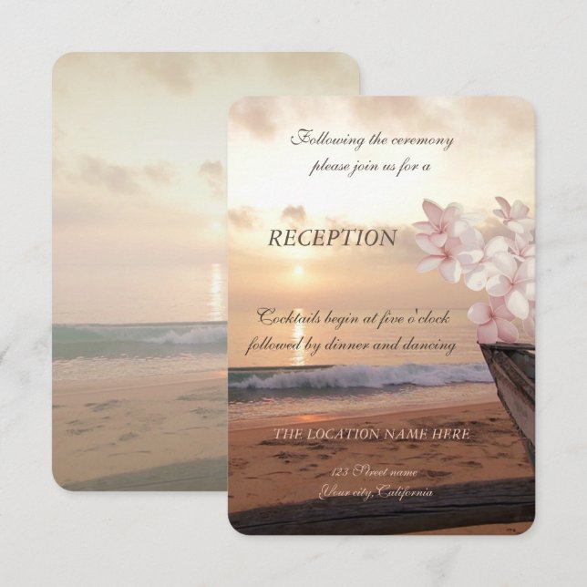Beach Sunset Wedding,Plumeria Reception Invitation (Front/Back)
