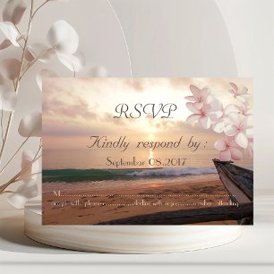 Beach Sunset  Wedding, Plumeria RSVP Invitation