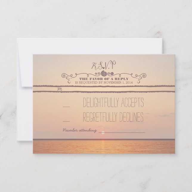 beach sunset wedding RSVP card (Front)