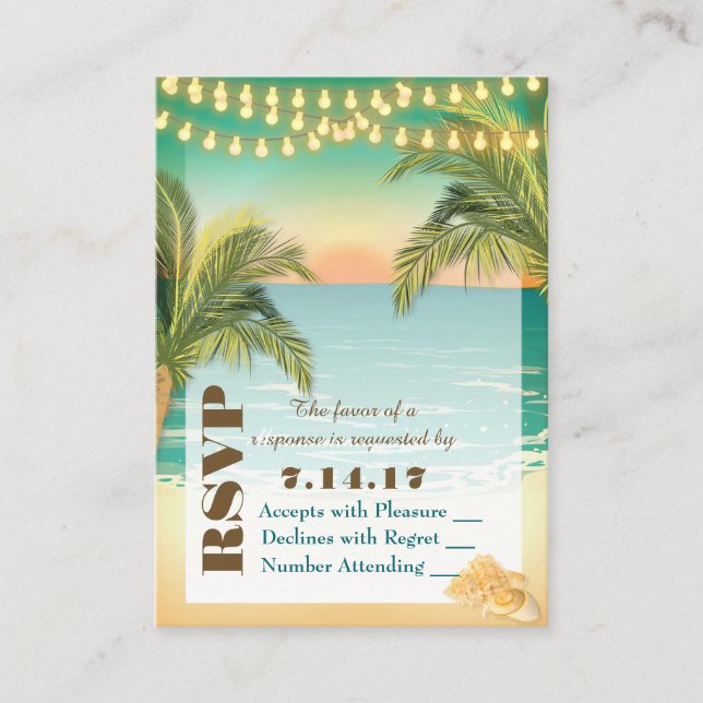 Beach Sunset Wedding RSVP Enclosure Card (Front)