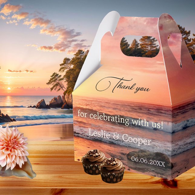 Beach Sunset Wedding Thank You Favour Box (Wedding favor box featuring a sunset at the beach. Beautiful for a wedding or romantic occasion.)