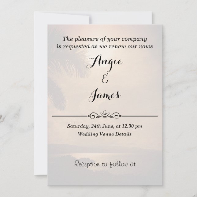 Beach Sunset Wedding Vows Renewal Invitation (Front)