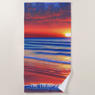 Beach Sunset with Personalised Name  Beach Towel