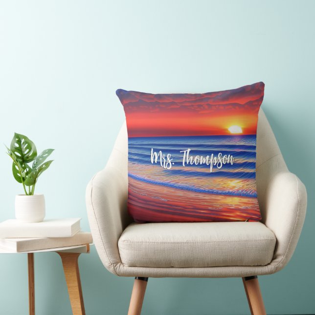 Beach Sunset with Personalised Name Cushion (Chair)