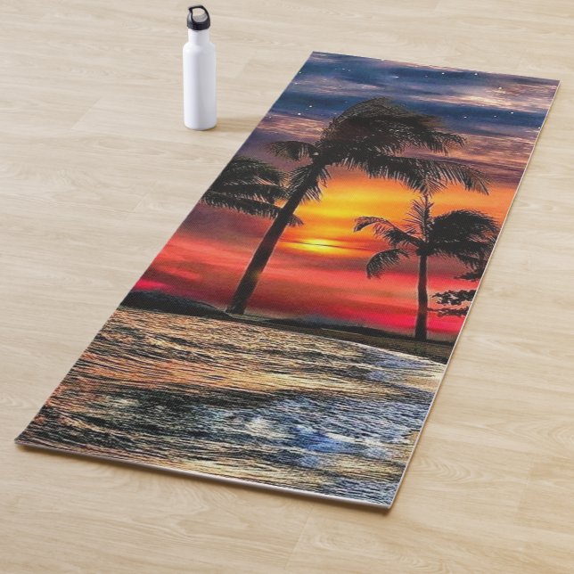 Beach Sunset Yoga Mat with Palm Trees (In Situ)