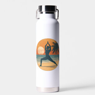Beach Sunset Yoga Silhouette Coastal Yogi Life Water Bottle