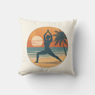 Beach Sunset Yoga Silhouette Reversible Coastal Cushion