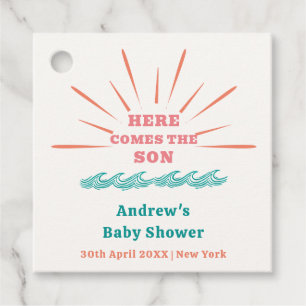 Beach Sunshine Here Comes The Son Baby Shower  Favour Tags