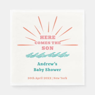 Beach Sunshine Here Comes The Son Baby Shower Napkin