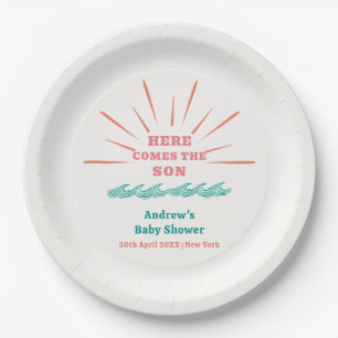 Beach Sunshine Here Comes The Son Baby Shower  Paper Plate