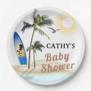 Beach Surf Baby Shower 9" Round Paper Plate