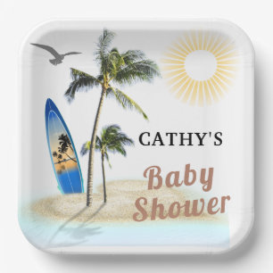 Beach Surf Baby Shower 9" Square Paper Plate
