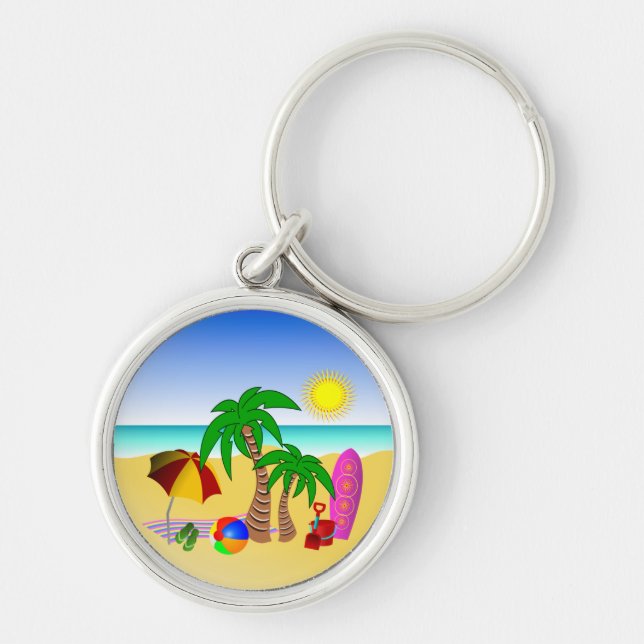 Beach Surf Fun Colourful Premium Round Key Rings (Front)