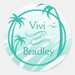 Beach Surf Palm Logo   aqua Classic Round Sticker