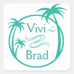 Beach Surf Palm Logo   aqua Square Sticker