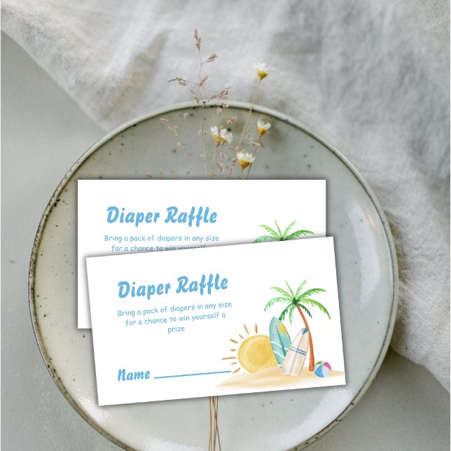 Beach Surf Sun Palm Diaper Raffle Baby Shower  Enclosure Card (Beach Surf Sun Palm Diaper Raffle Baby Shower Enclosure Card)