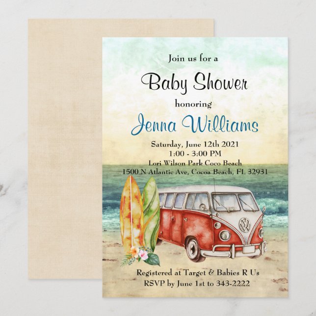 Beach Surf Surfboard Baby Boy Shower Invitation (Front/Back)