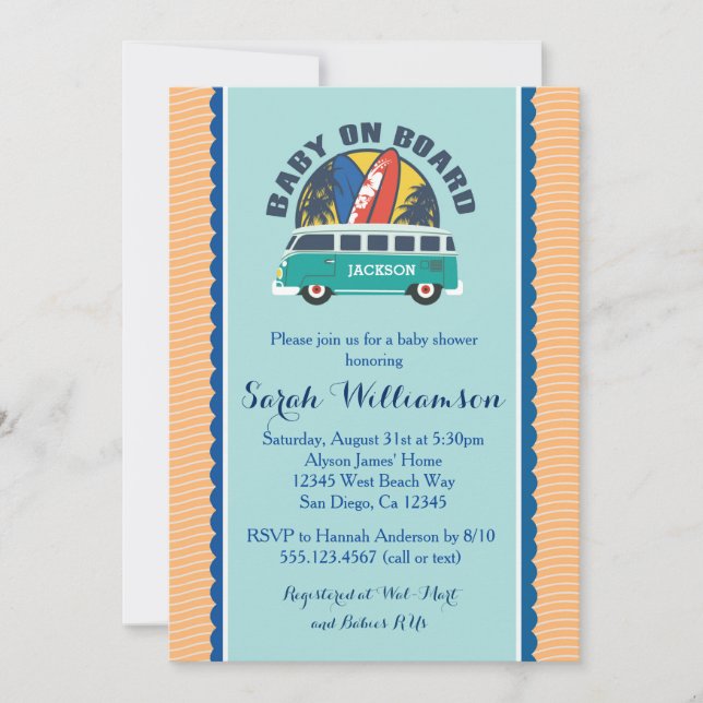 Beach Surf Surfboard Baby Boy Shower Invitation (Front)