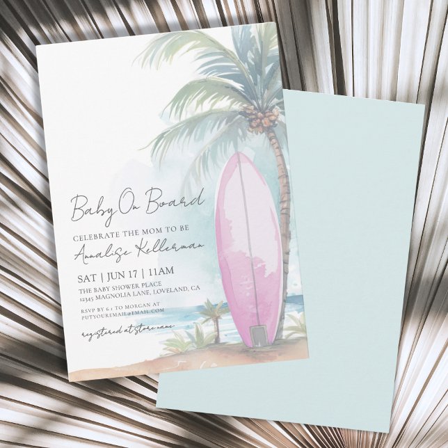 Beach Surfboard Baby On Board Summer Baby Shower Invitation (Beach Surfboard Baby On Board Summer Baby Shower Invitation)
