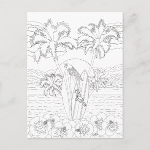 Beach Surfboards Adult Colouring Postcard