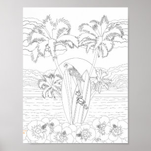 Beach Surfboards Adult Colouring Poster