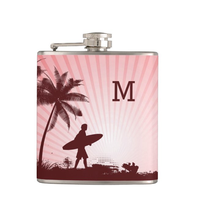 Beach Surfer custom monogram flask (Front)