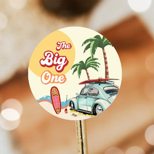 Beach Surfing Birthday Party Classic Round Sticker
