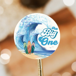 Beach Surfing Birthday Party Classic Round Sticker