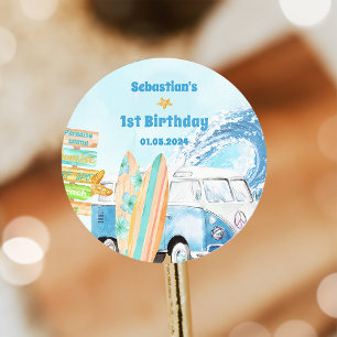 Beach Surfing Birthday Party  Classic Round Sticker