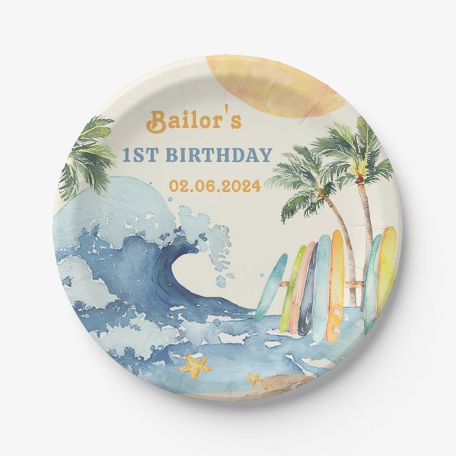 Beach Surfing Birthday Party Paper Plate (Front)