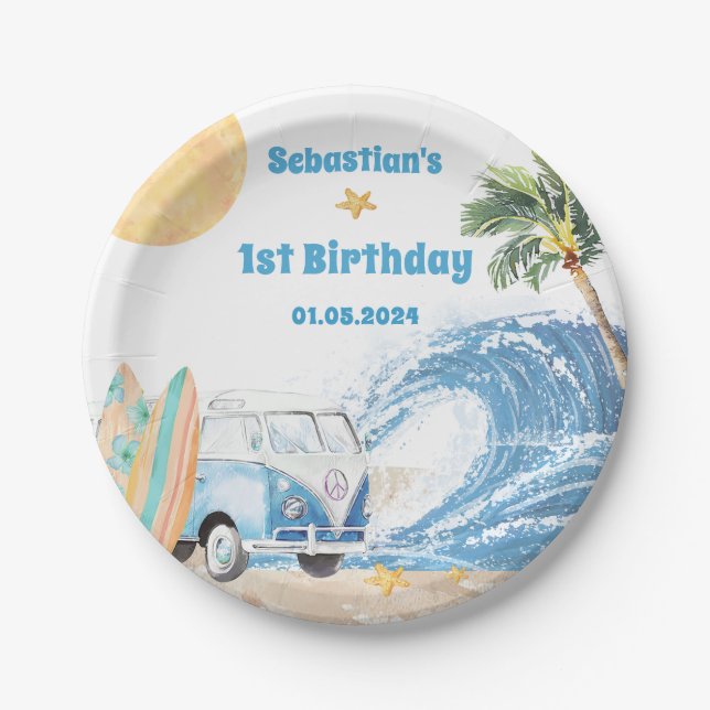 Beach Surfing Birthday Party Paper Plate (Front)