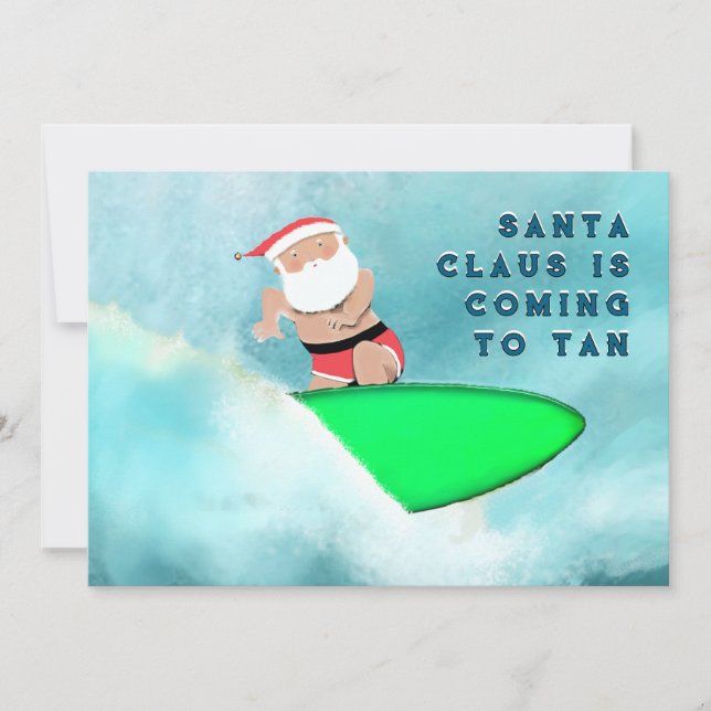 Beach Surfing Christmas Holiday Card (Front)