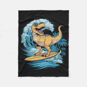 Beach Surfing Dinosaur T-rex Surfer  Fleece Blanket