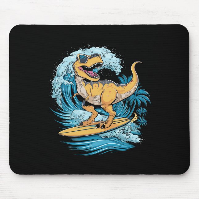Beach Surfing Dinosaur T-rex Surfer  Mouse Mat (Front)
