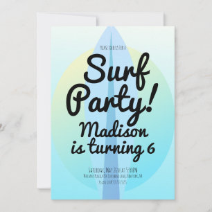 Beach Surfing Party Ombre Blue Invitation