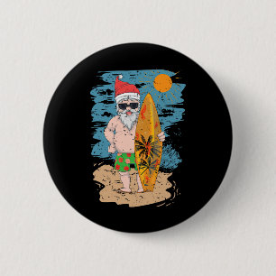 Beach Surfing Santa Funny Summer Hawaii Christmas 6 Cm Round Badge