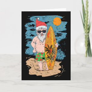 Beach Surfing Santa Funny Summer Hawaii Christmas Card