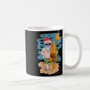 Beach Surfing Santa Funny Summer Hawaii Christmas Coffee Mug