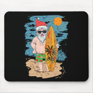 Beach Surfing Santa Funny Summer Hawaii Christmas Mouse Mat