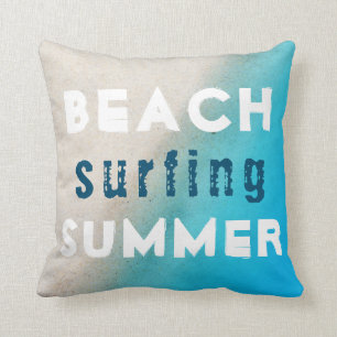 Beach Surfing Summer Typography Sand Ocean Cushion